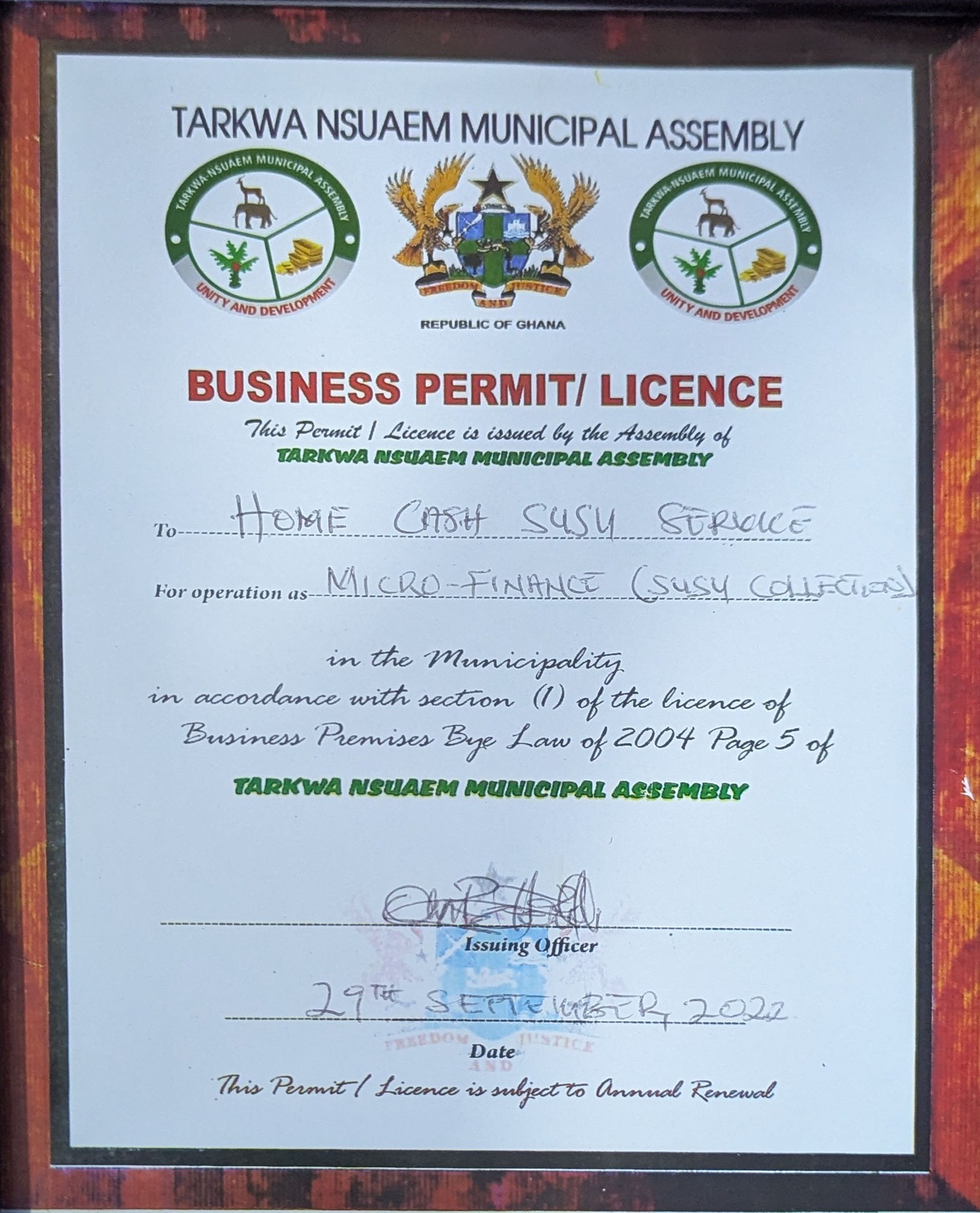 Tarkwa Nsuaem Business Permit